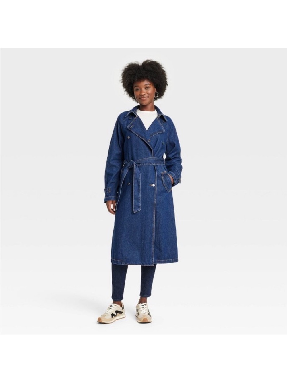 Universal Thread Denim Trench Coat in Dark Blue